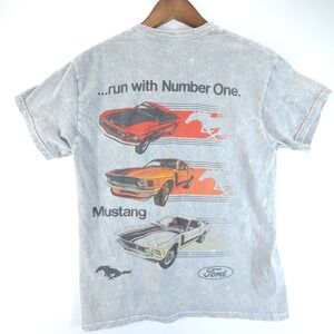 Ford Mustang Shirt Mens Medium Grey Acid Wash Vintage Style Graphic Tee Cotton